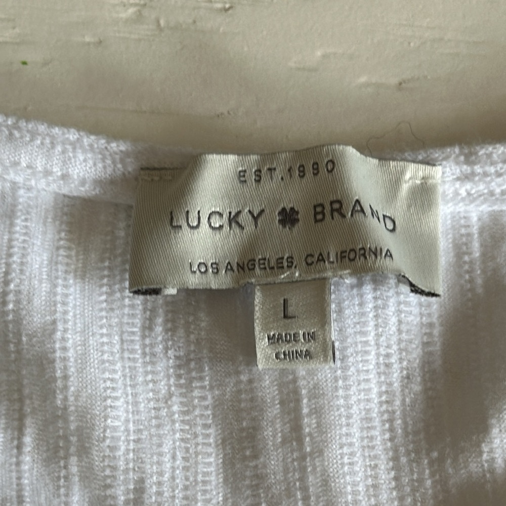 Lucky brand,  Los Angeles Sz Lg long sleeve empire drawstring sleeve white - Picture 10 of 10